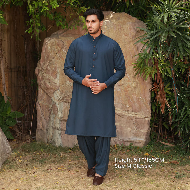 Classic Fit Band Collar Plain Suit