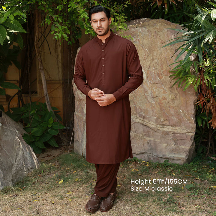 Classic Fit Band Collar Plain Suit