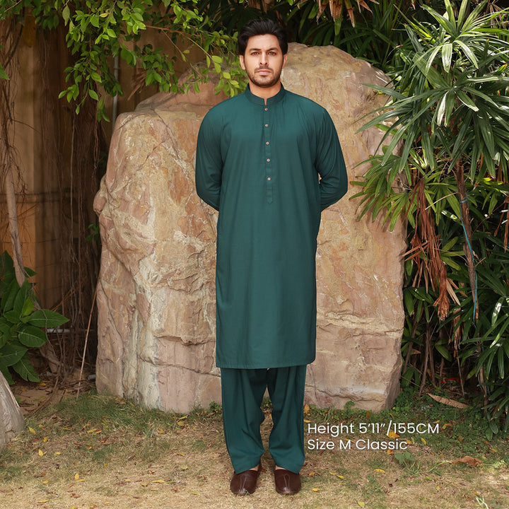 Classic Fit Band Collar Plain Suit