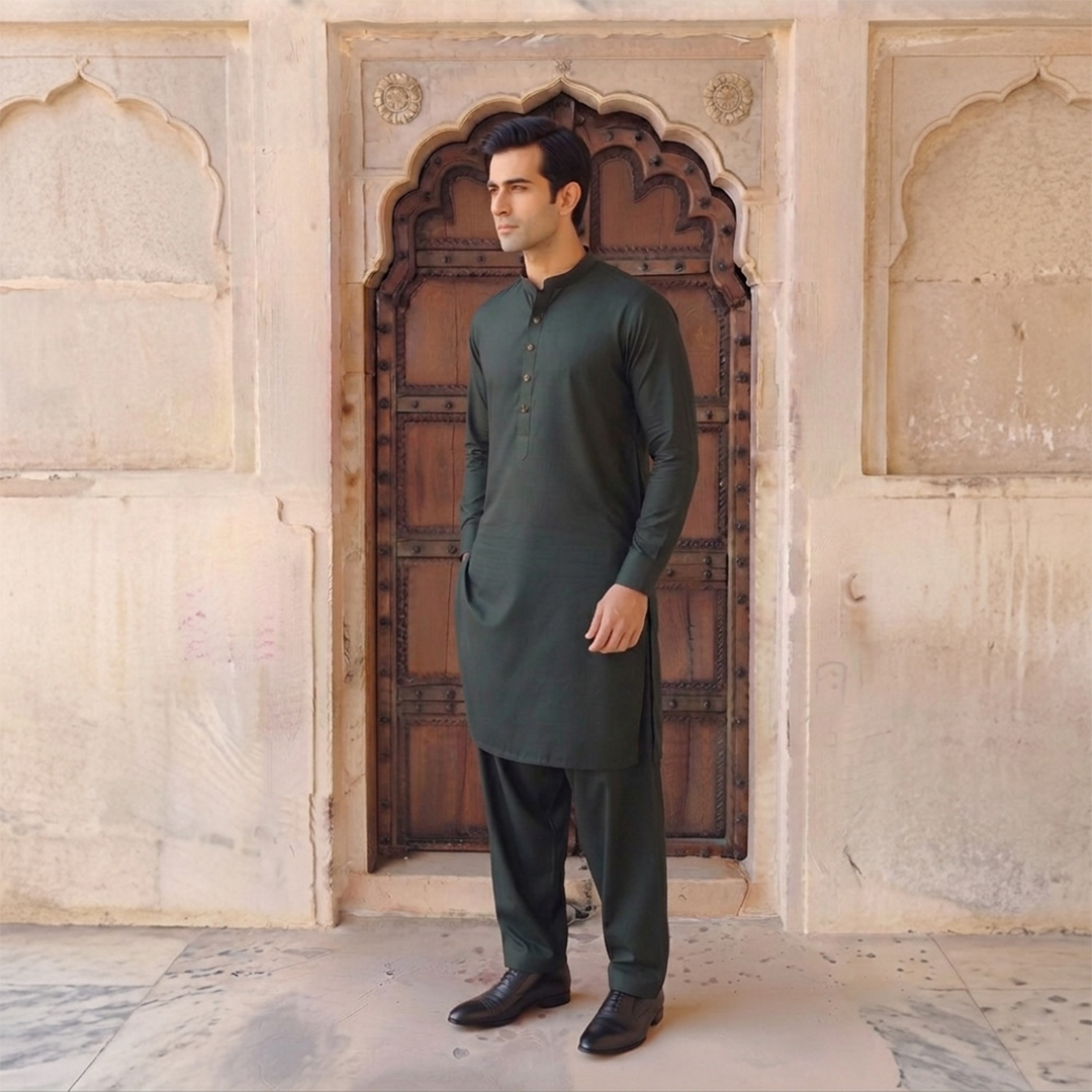 Classic Fit Band Collar Plain Suit