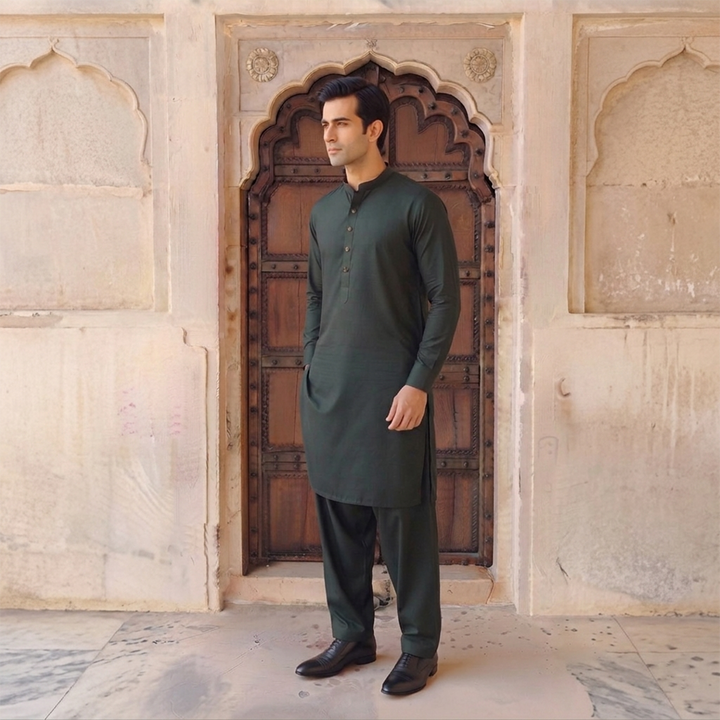 Classic Fit Band Collar Plain Suit