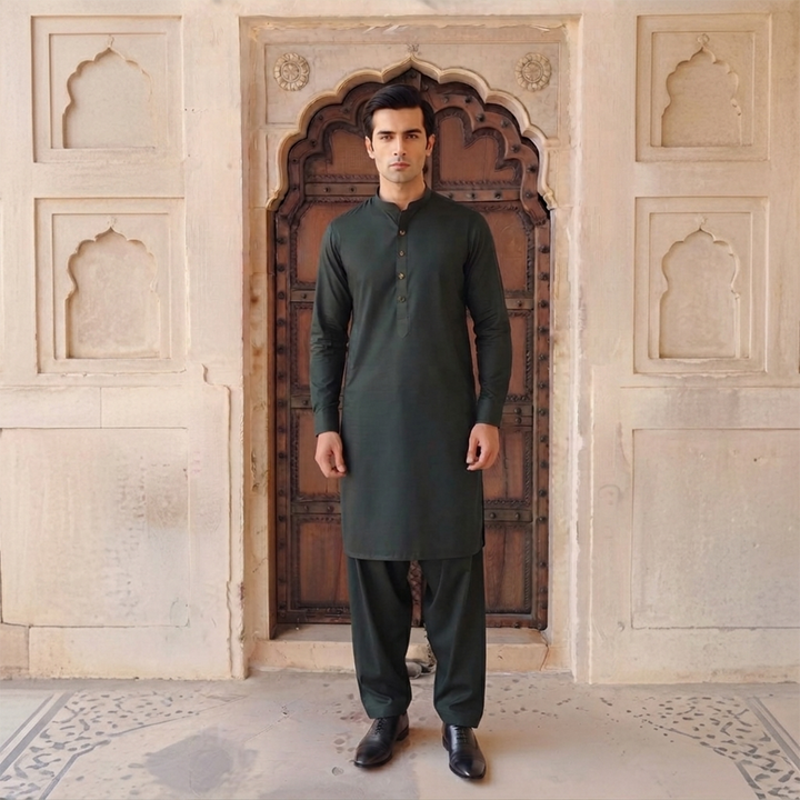 Classic Fit Band Collar Plain Suit