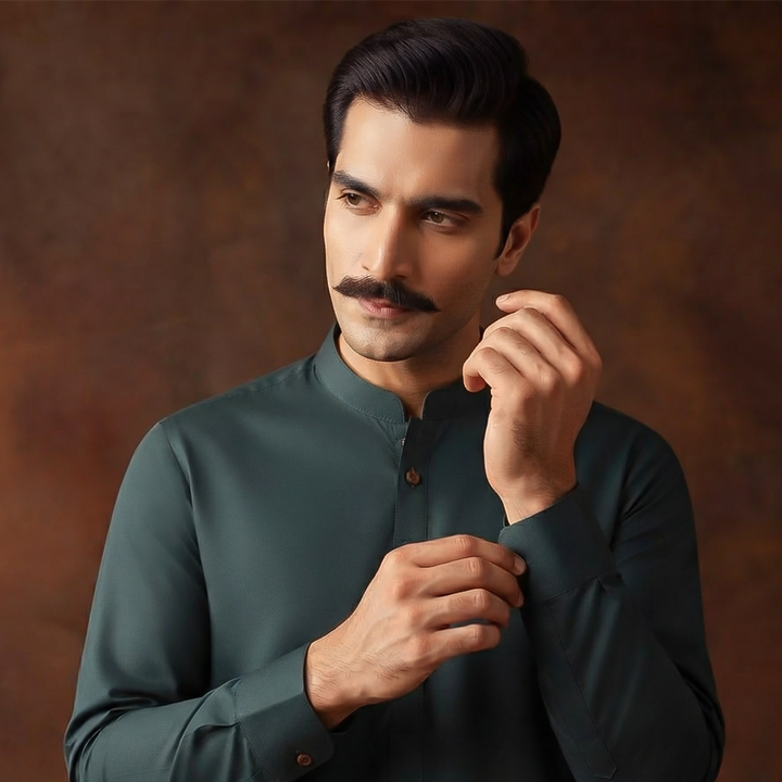 Classic Fit Band Collar Plain Kameez Shalwar