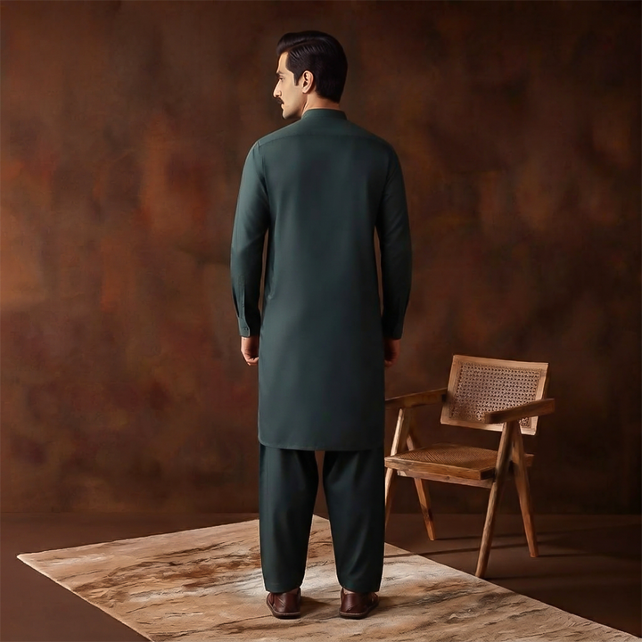 Classic Fit Band Collar Plain Kameez Shalwar
