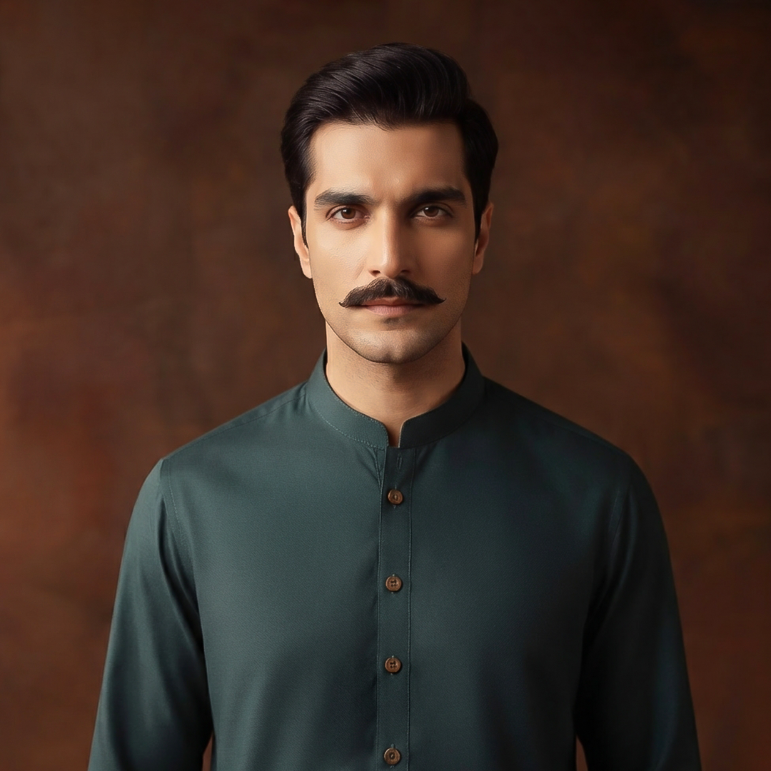 Classic Fit Band Collar Plain Kameez Shalwar