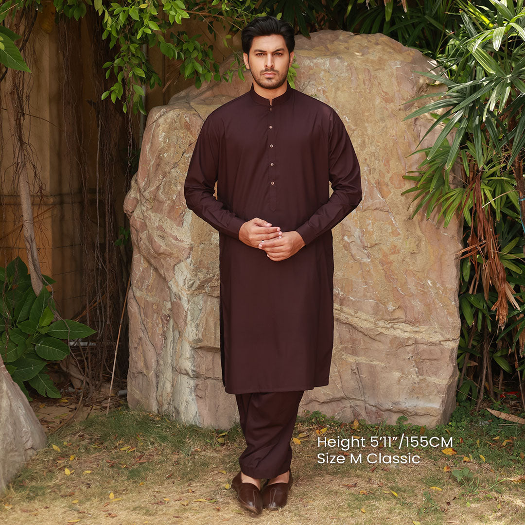 Classic Fit Band Collar Plain Suit