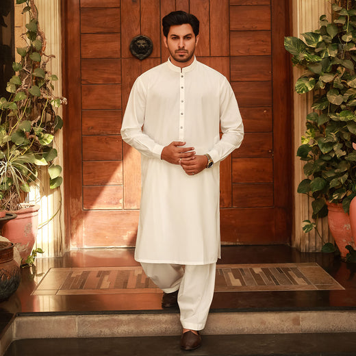 Classic Fit Band Collar Plain Suit