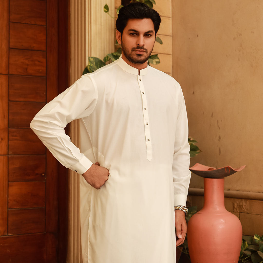 Classic Fit Band Collar Plain Suit