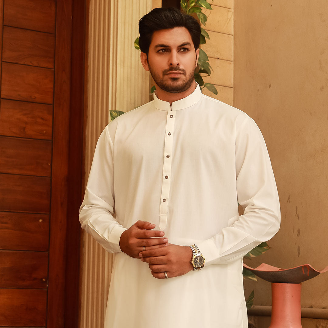 Classic Fit Band Collar Plain Suit