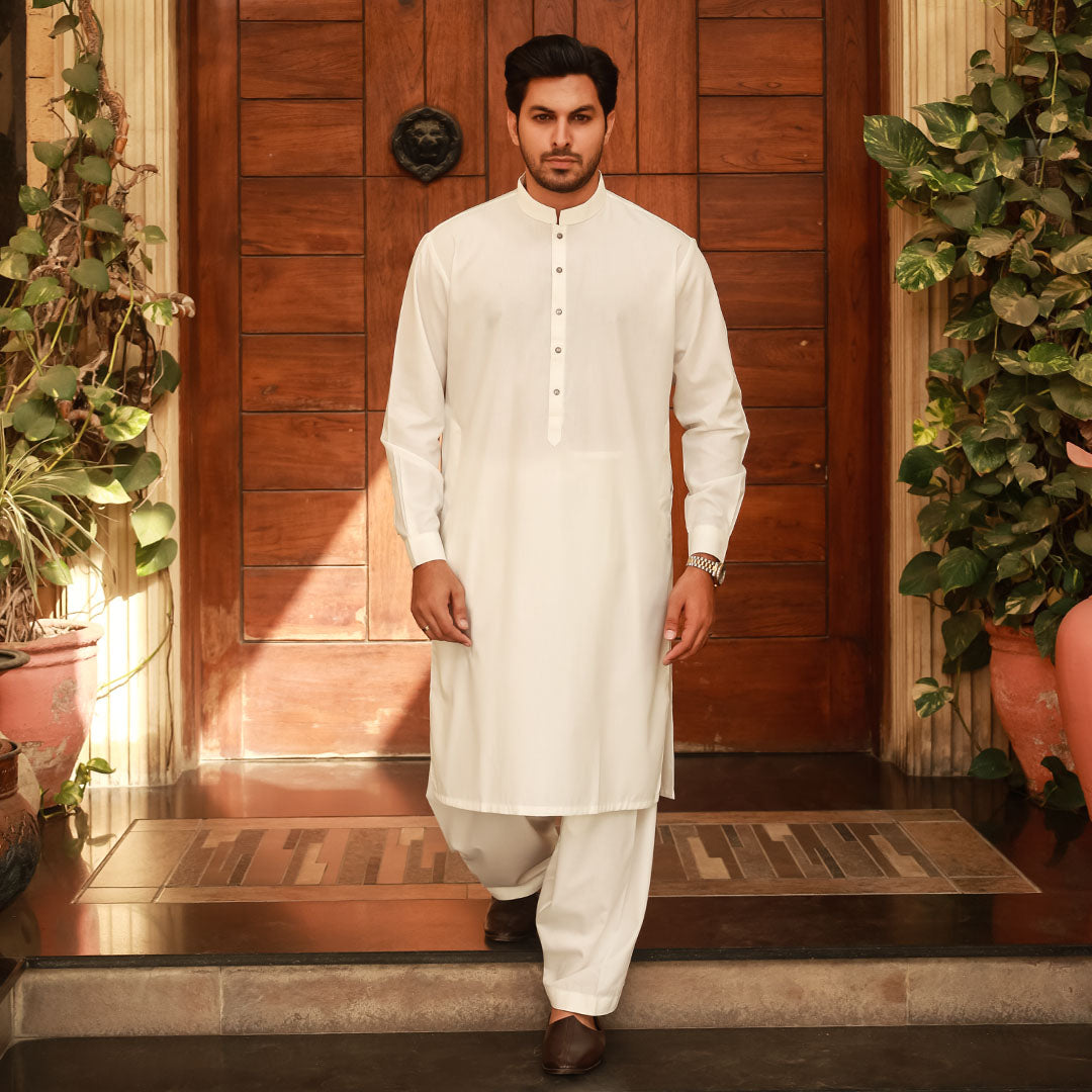 Classic Fit Band Collar Plain Suit