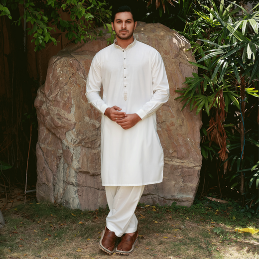 Classic Fit Emb Band Collar Suit