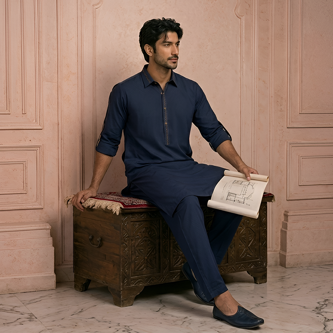 Classic Fit Emb Shirt Collar Suit
