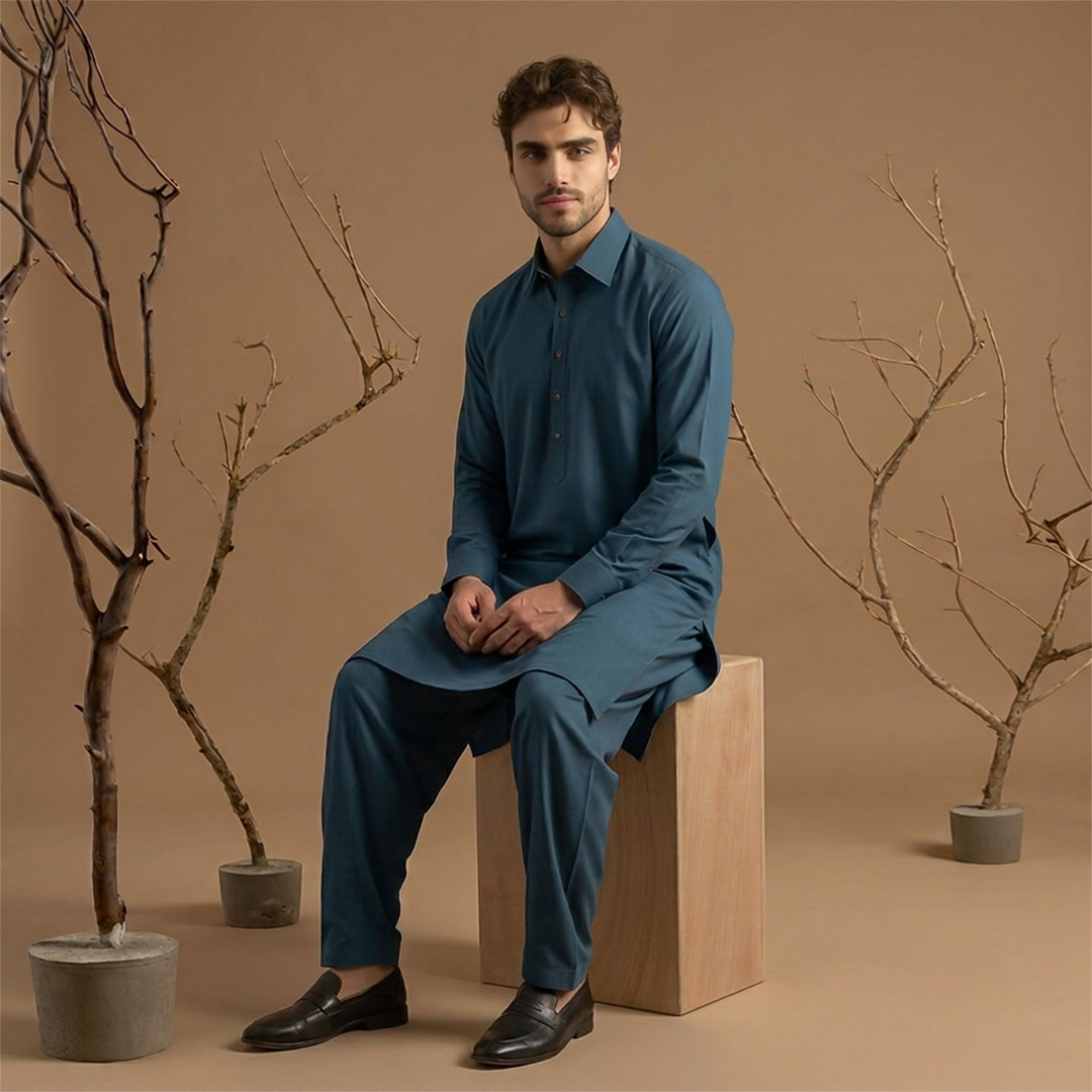 Classic Fit Shirt Collar Plain Kameez Shalwar