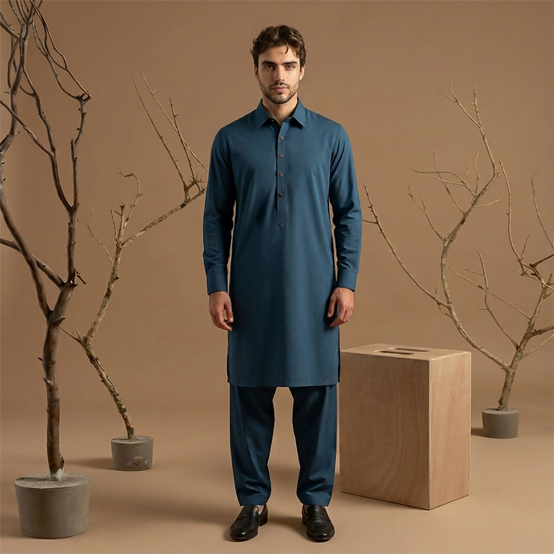 Classic Fit Shirt Collar Plain Kameez Shalwar