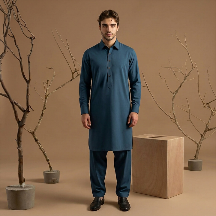 Classic Fit Shirt Collar Plain Kameez Shalwar