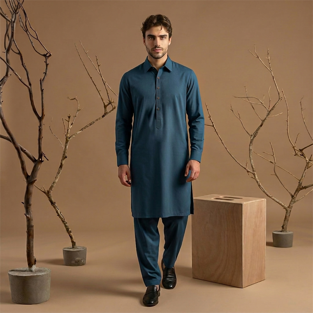 Classic Fit Shirt Collar Plain Kameez Shalwar