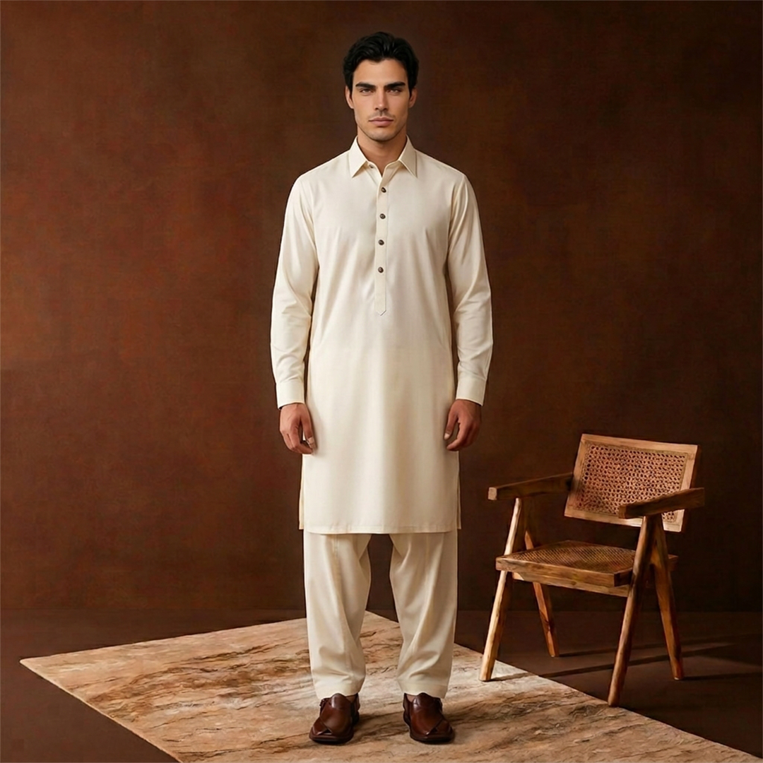 Classic Fit Shirt Collar Plain Kameez Shalwar