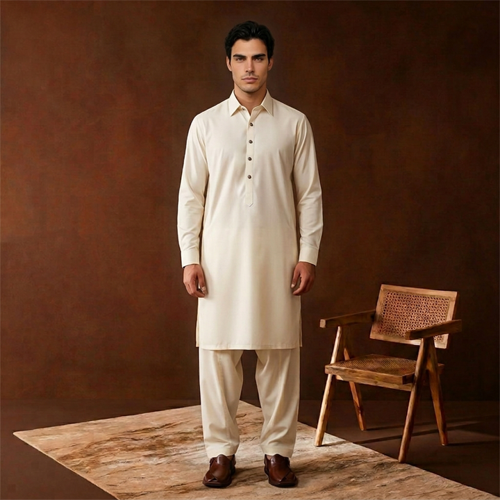 Classic Fit Shirt Collar Plain Kameez Shalwar