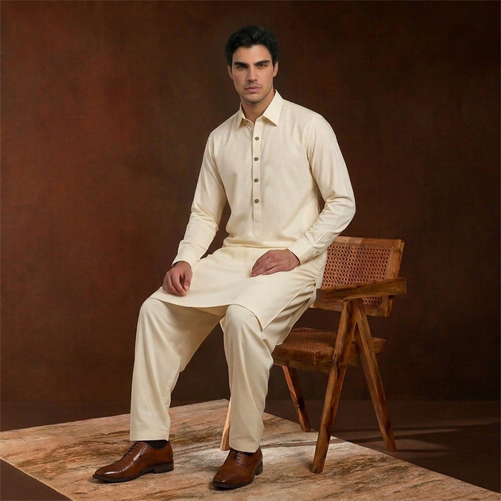 Classic Fit Shirt Collar Plain Kameez Shalwar