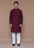 Classic Jamawar Maroon Classic Fit Kurta