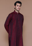 Classic Jamawar Maroon Classic Fit Kurta