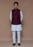 Classic Jamawar Maroon Traditional Waistcoat