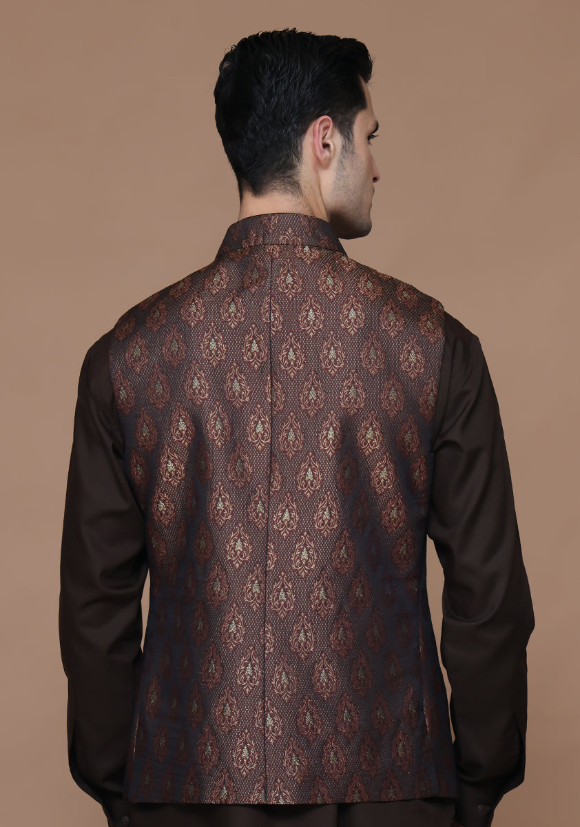 Jamawar Maroon Traditional Waistcoat