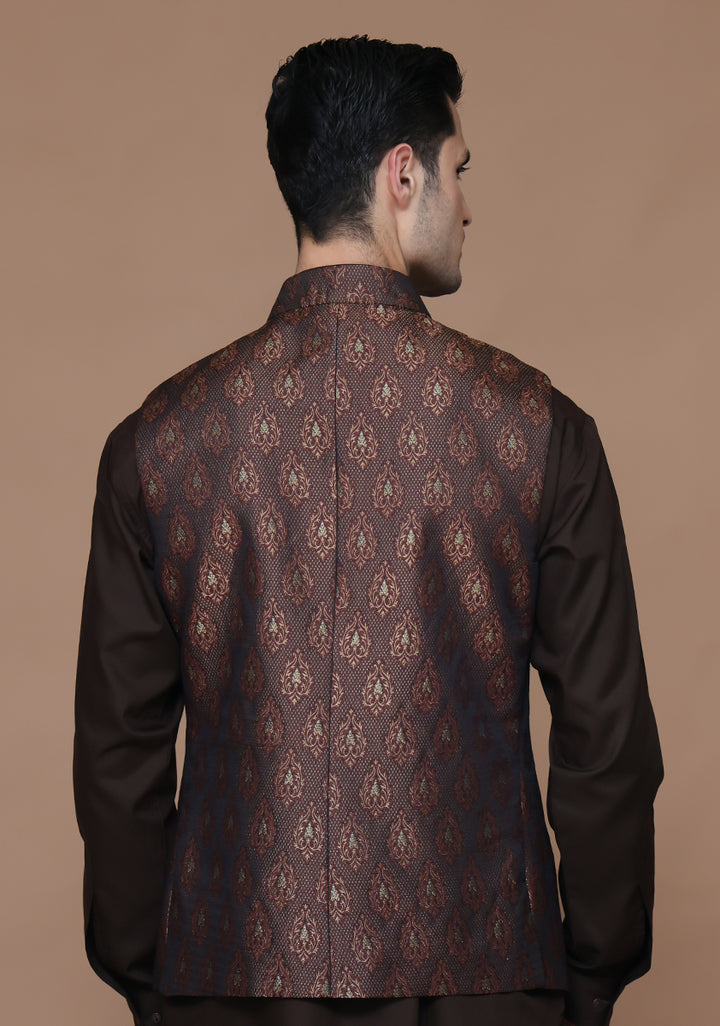 Jamawar Maroon Traditional Waistcoat