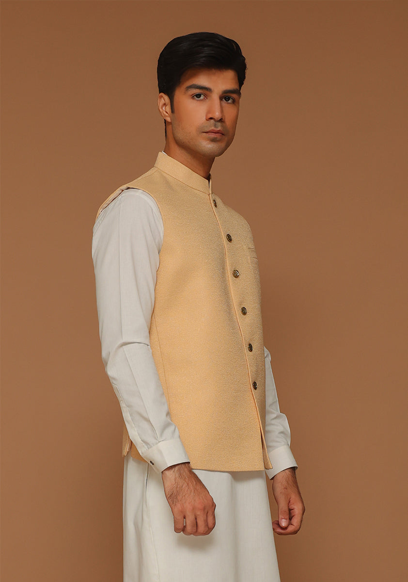 Kambal Jamawar Buff Traditional Waistcoat
