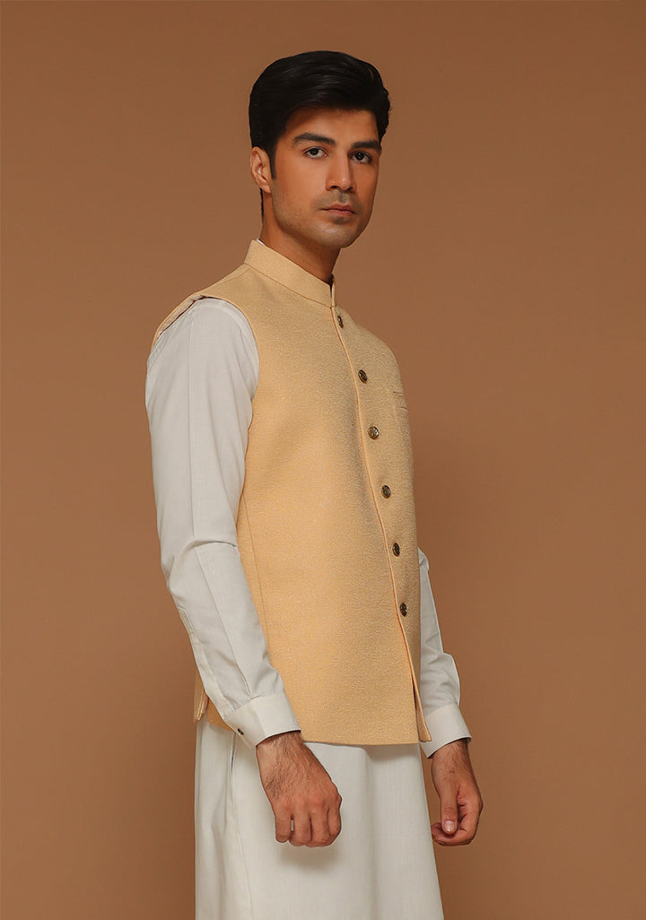 Kambal Jamawar Buff Traditional Waistcoat