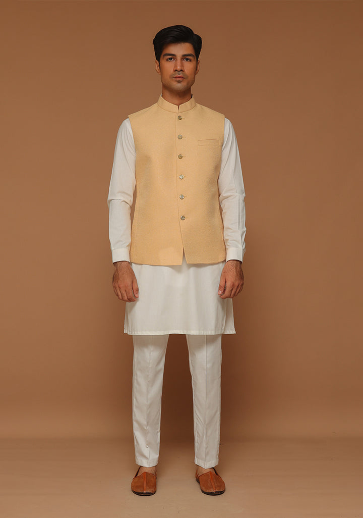Kambal Jamawar Buff Traditional Waistcoat