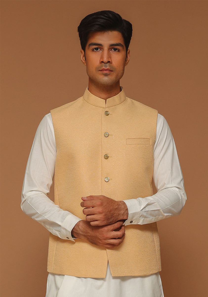 Kambal Jamawar Buff Traditional Waistcoat