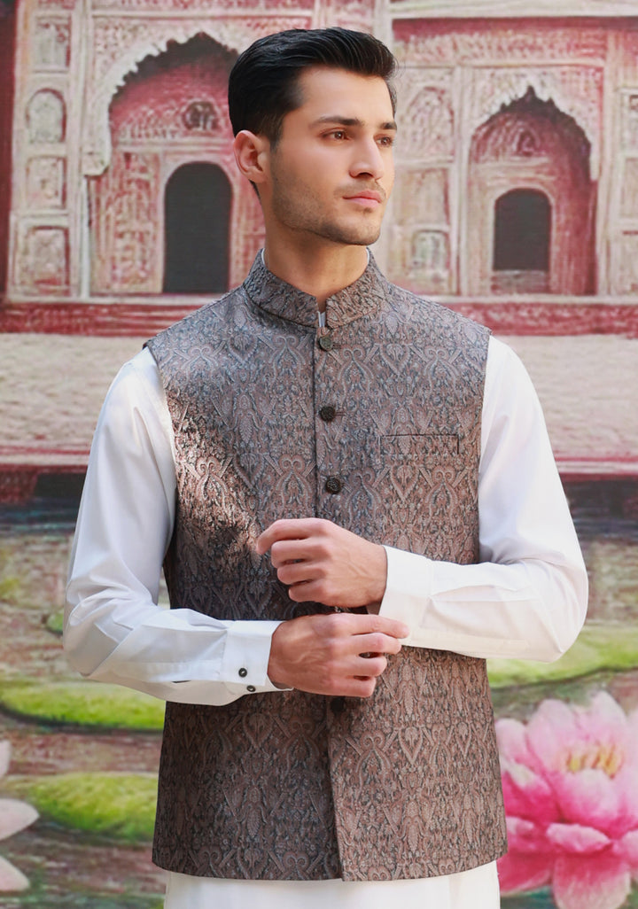 Karandi Jamawar Shadow Gray  Traditional Waistcoat