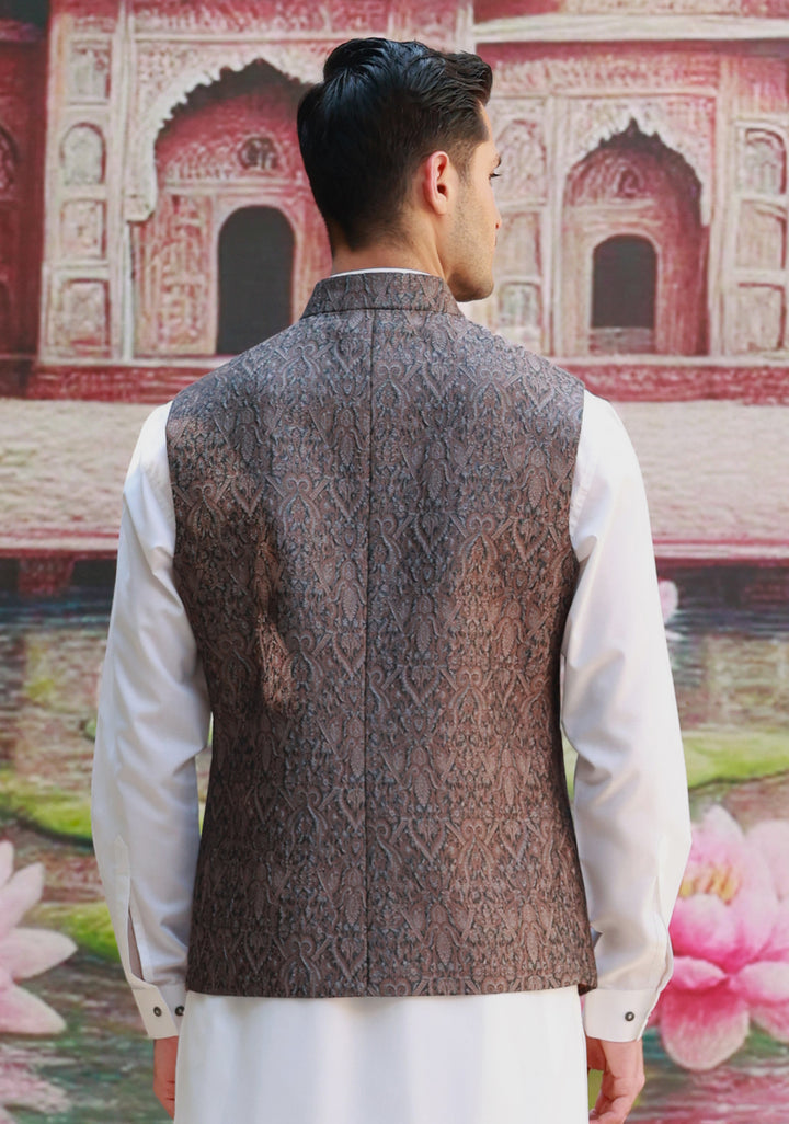 Karandi Jamawar Shadow Gray  Traditional Waistcoat