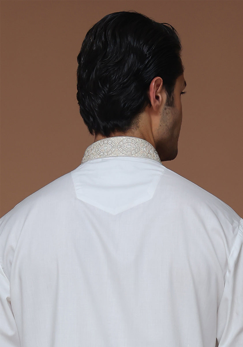 Poly Viscose Cloud Dancer Slim Fit Embroidered Suit