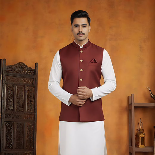 Classic Satin Silk Brick Red Waistcoat
