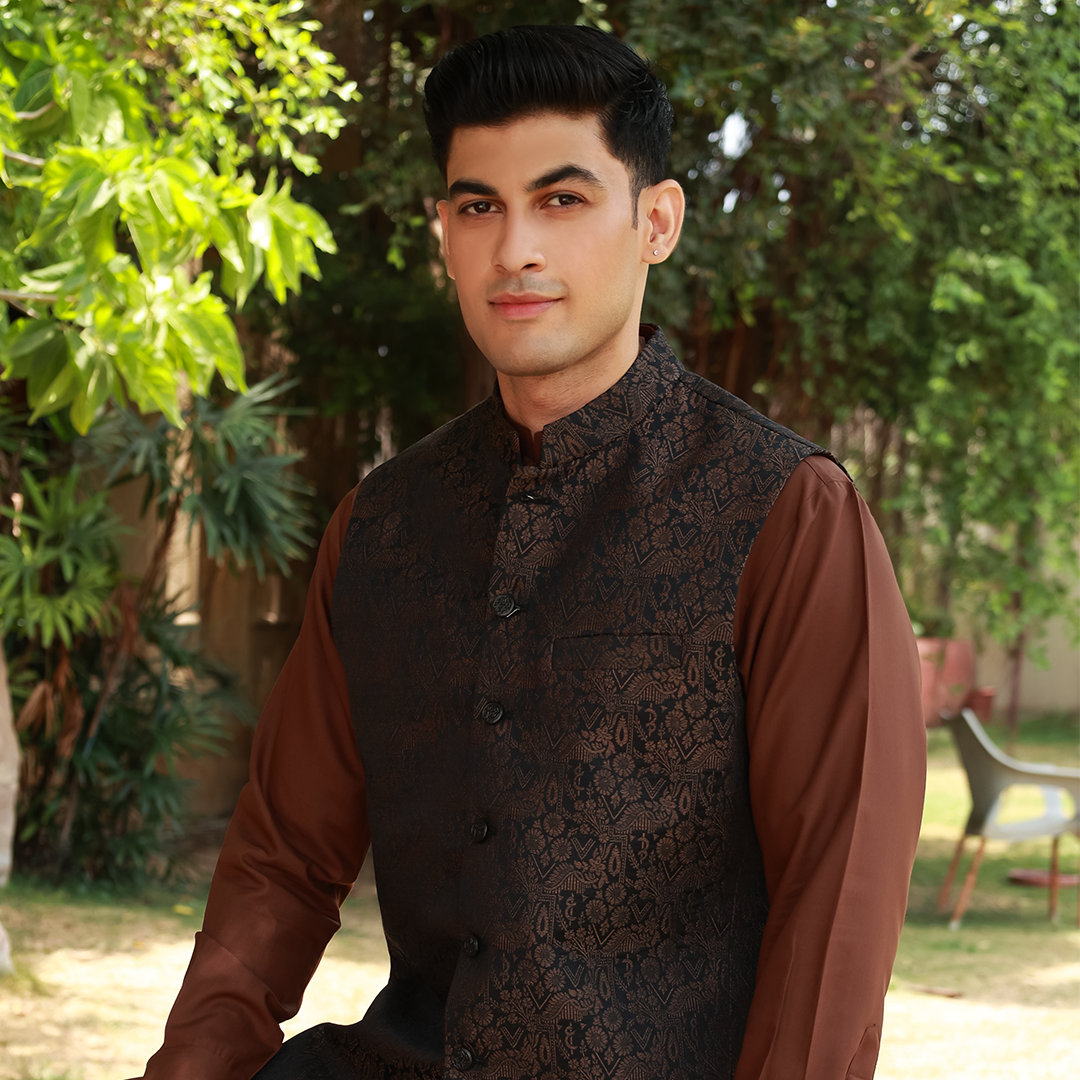 Classic Viscose Jamawar Brown Waistcoat