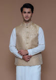 Classic Zari Karandi Almond Buff Traditional Waistcoat