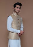 Classic Zari Karandi Almond Buff Traditional Waistcoat