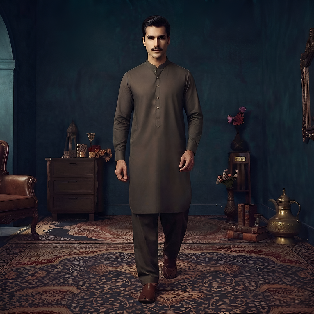 Classic Fit Band Collar Plain Suit
