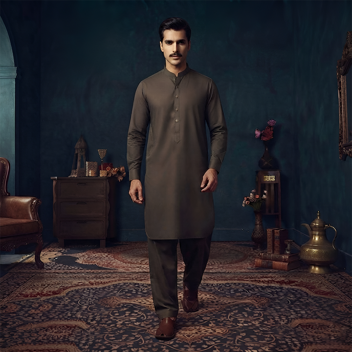 Classic Fit Band Collar Plain Suit