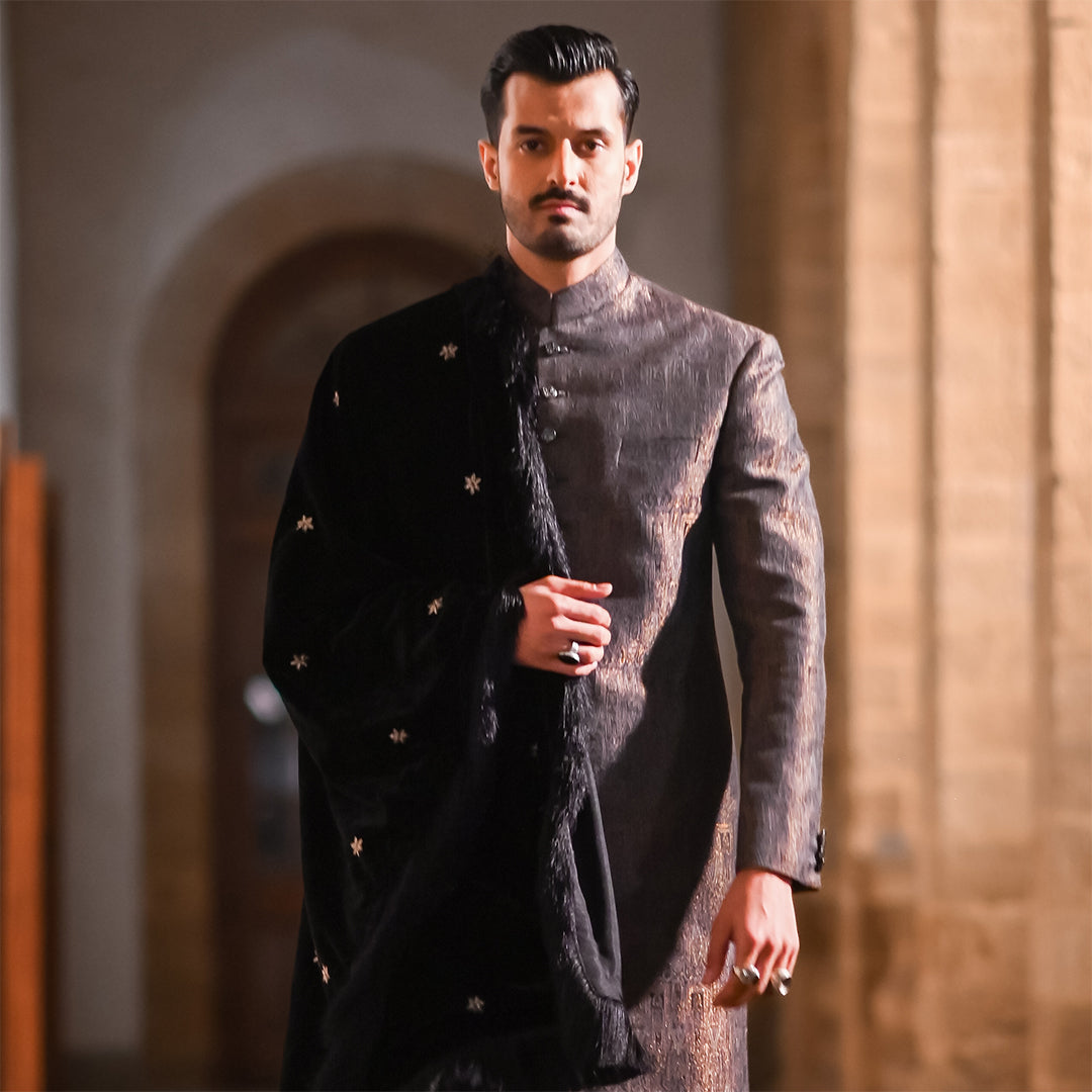 Copper, Silver and Gold  Button Down  Sherwani