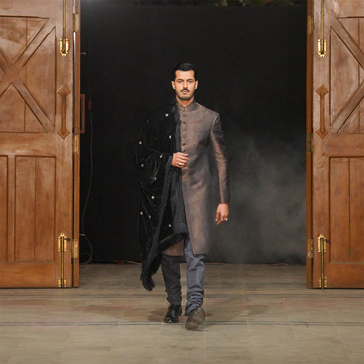 Copper, Silver and Gold  Button Down  Sherwani