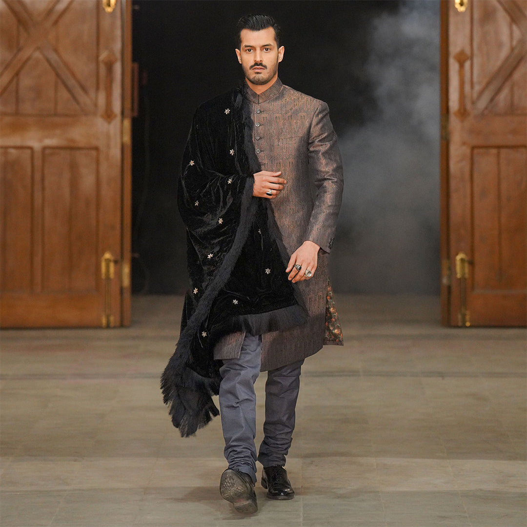 Copper, Silver and Gold  Button Down  Sherwani
