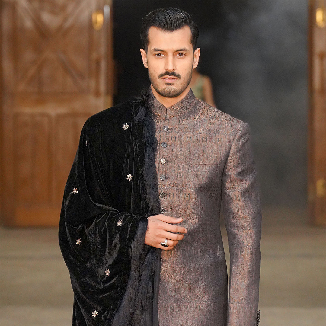 Copper, Silver and Gold  Button Down  Sherwani