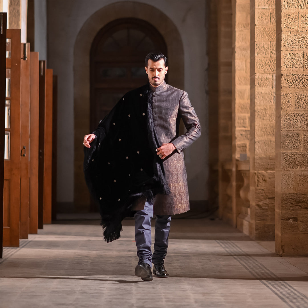 Copper, Silver and Gold  Button Down  Sherwani