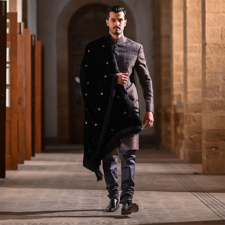 Copper, Silver and Gold  Button Down  Sherwani