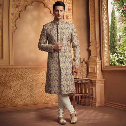 Cotton Net Off white Slightly Defected plain Sherwani