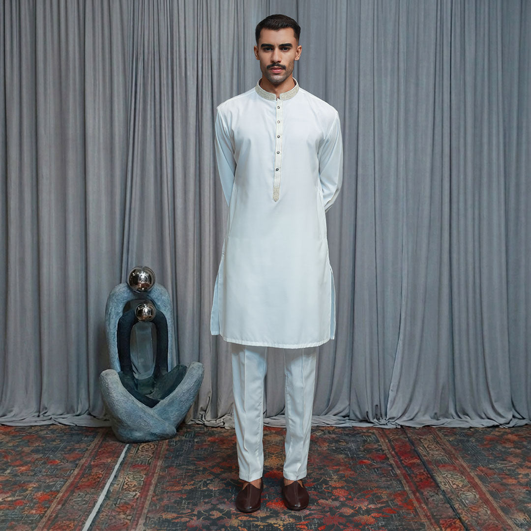 Cotton Silk Cloud Dancer Slim Fit Emb Suit