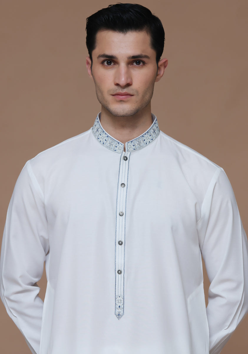 Cotton Silk Cloud Dancer Slim Fit Emb Slightly Defected Suit